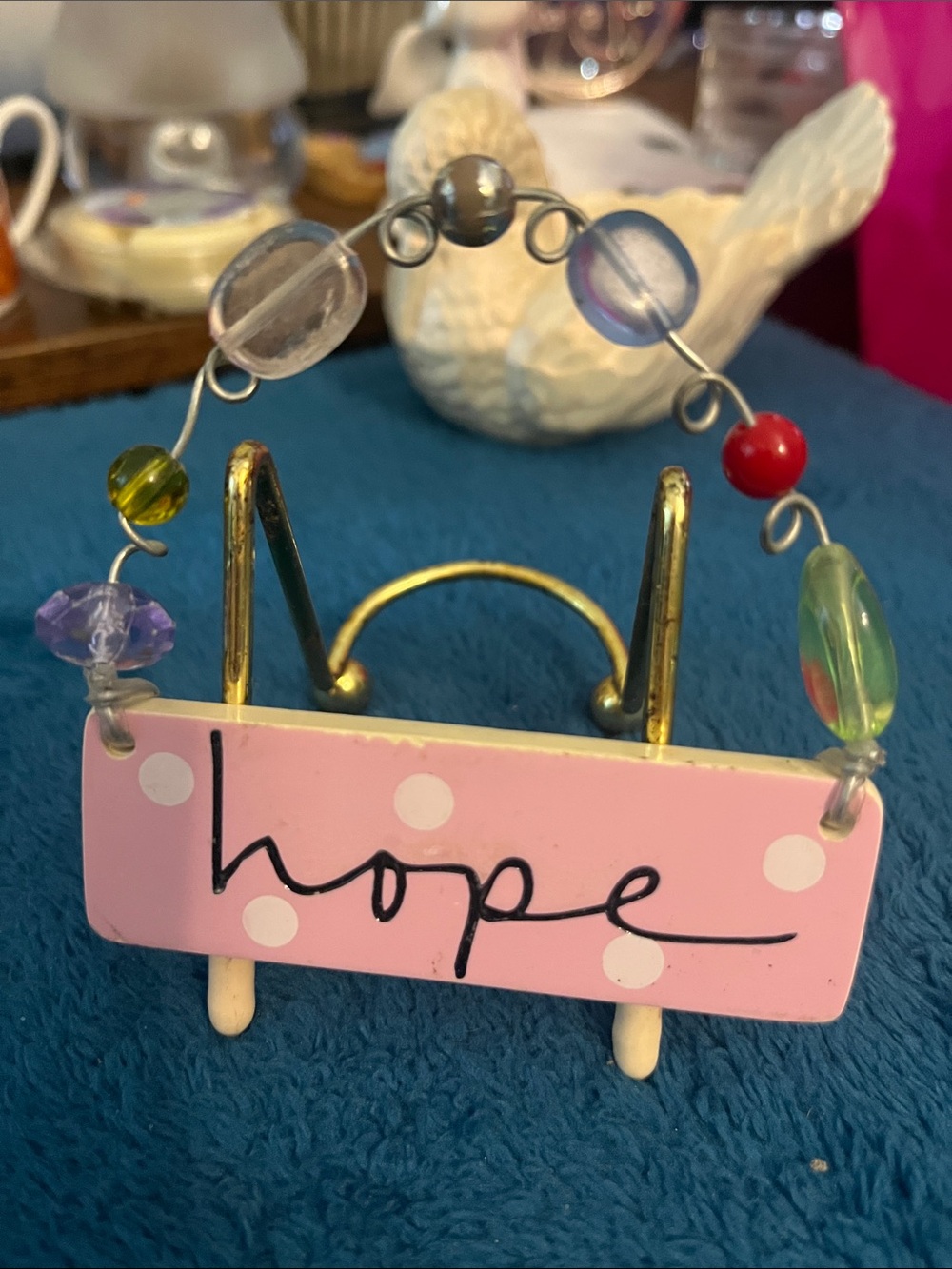 Hope Pink Polka Dot Wall Plaque with Beaded Hanger 037